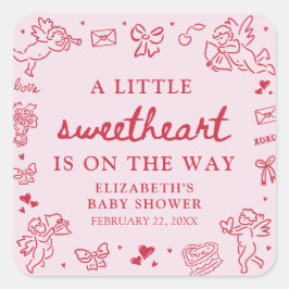 Adesivo Quadrado Hand Drawn Valentine Little Sweetheat Baby Shower