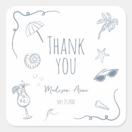 Adesivo Quadrado HandDrawn Beach Doodle Thank You Bridal Shower