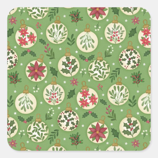 Adesivo Quadrado HandDrawn Christmas Ornament Sticker (Frente)