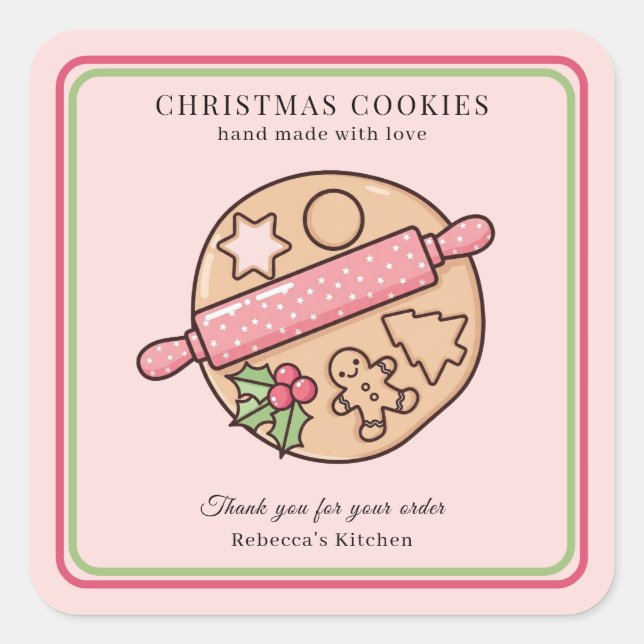 Adesivo Quadrado Handmade Christmas Cookies Small Business Custom  (Frente)