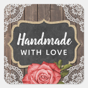 Adesivo Quadrado Handmade com madeira do amor & o quadro rústicos