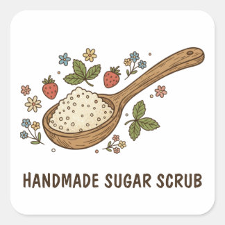 Adesivo Quadrado Handmade Sugar Scrub Label | Natural Skincare