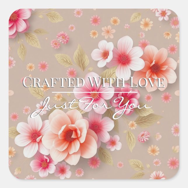 Adesivo Quadrado Handmade Thank You Stickers • Cute Order Packaging (Frente)