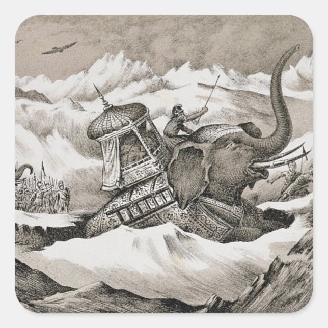 Adesivo Quadrado Hannibal (247-c.183 BC) e seus elefantes de guerra (Frente)