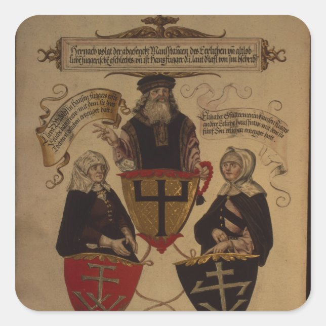 Adesivo Quadrado Hans Fugger duas esposas Clara Widolf e Elisabeth (Frente)
