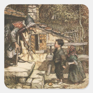 Adesivo Quadrado Hansel e Gretel encontram a bruxa