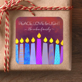 Adesivo Quadrado Hanukkah Blue Boho Vela Vermelha Paz Luz de Amor