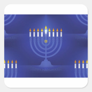 Adesivo Quadrado hanukkah feliz azul