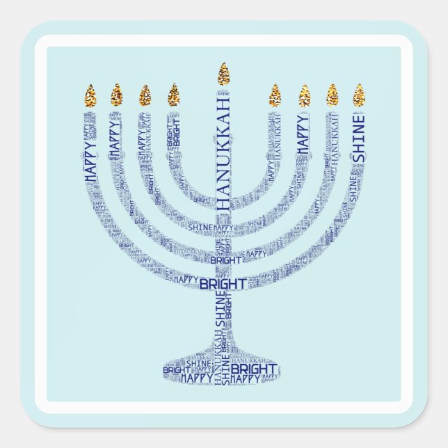 Adesivo Quadrado Hanukkah Menorah Typografia Stickers (Frente)