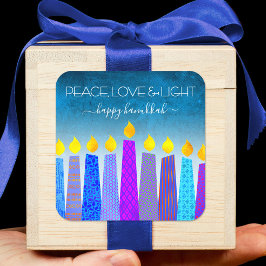Adesivo Quadrado Hanukkah Peace Love Blue Boho Candles Turquoise