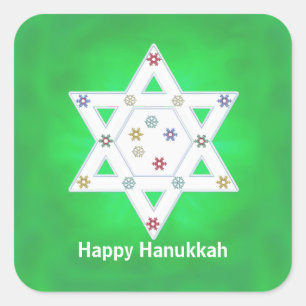 Adesivo Quadrado Hanukkah Star e Snowflakes Green