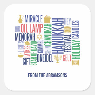 Adesivo Quadrado Hanukkah Words Holiday Square Stickers