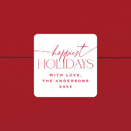 Adesivo Quadrado Happiest Holidays Elegant Christmas Gift Tag Favor