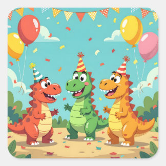 Adesivo Quadrado Happy birthday dinosaurs theme