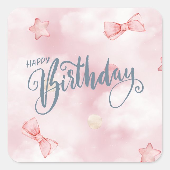 Adesivo Quadrado Happy Birthday Elegant Pink Pastel (Frente)
