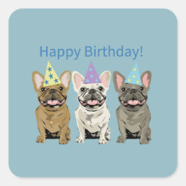 Adesivo Quadrado Happy Birthday! French Bulldogs