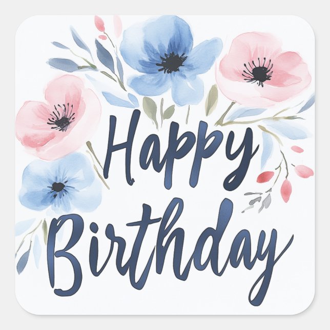 Adesivo Quadrado Happy Birthday Sticker - Typ Blumen (Frente)