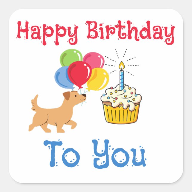 ADESIVO QUADRADO HAPPY BIRTHDAY TO YOU CUTE DOG STICKERS (Frente)