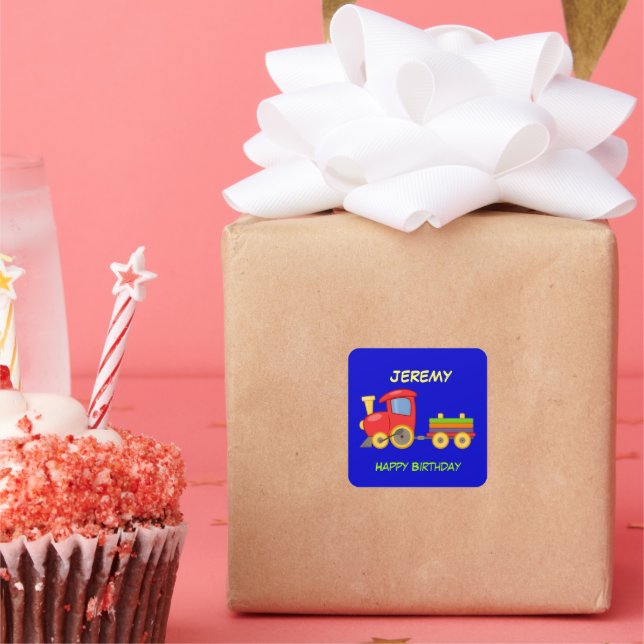 Adesivo Quadrado Happy Birthday, Toy Train, template, (Festa)