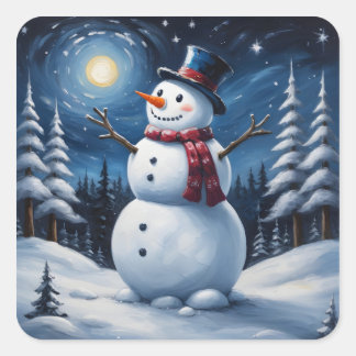 Adesivo Quadrado Happy christmas snowman
