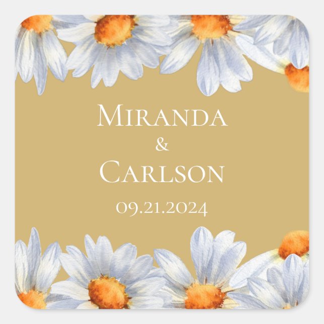 Adesivo Quadrado Happy Daisy Wedding Square Sticker (Frente)