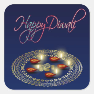 Adesivo Quadrado Happy Diwali Ganesha Rangoli - Sticker
