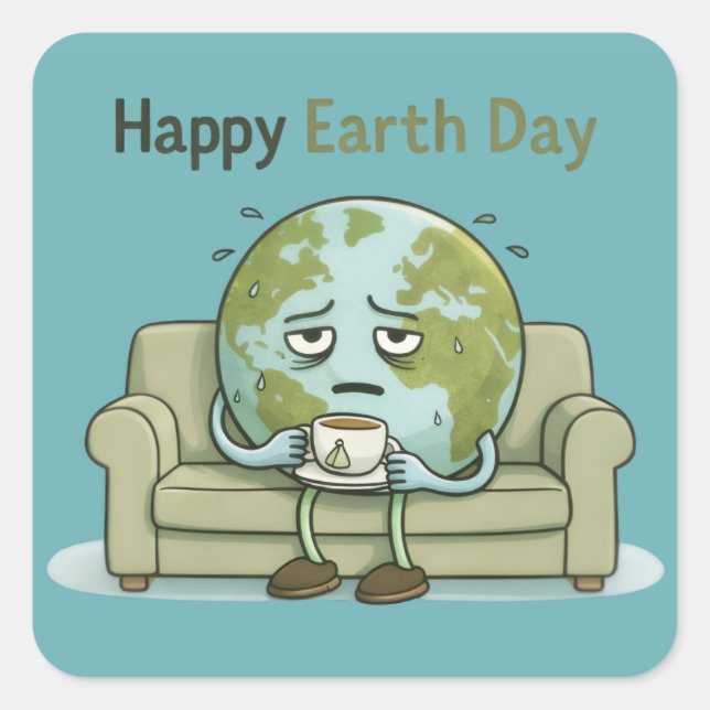 Adesivo Quadrado Happy Earth Day  (Frente)
