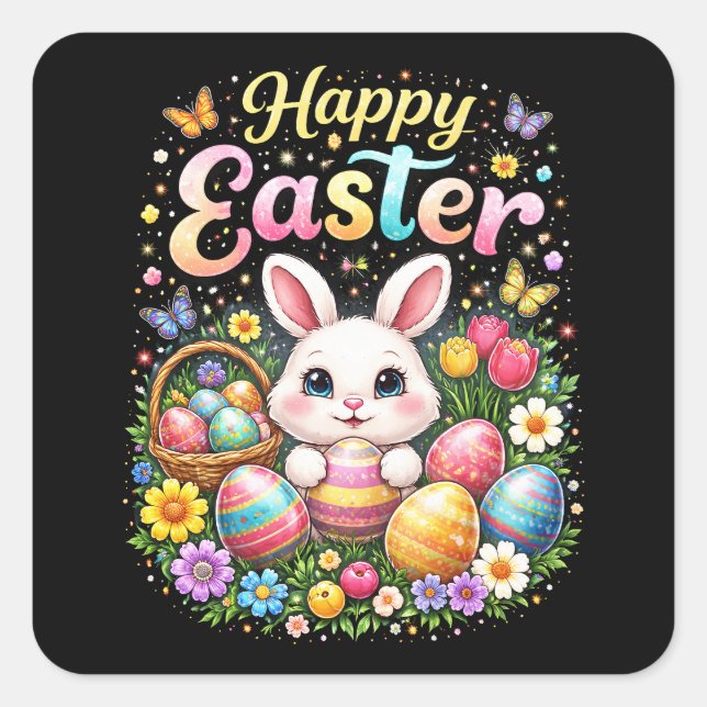 Adesivo Quadrado Happy Easter Little Bunny (Frente)