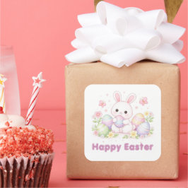 Adesivo Quadrado Happy Easter Spring Design - Cute Easter Bunny 