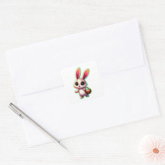Adesivo Quadrado Happy Easter Watercolor Bunny