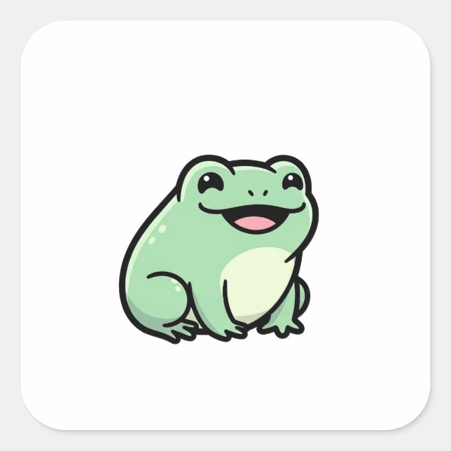 Adesivo Quadrado Happy Frog – Cute Kawaii Animal Illustration (Frente)