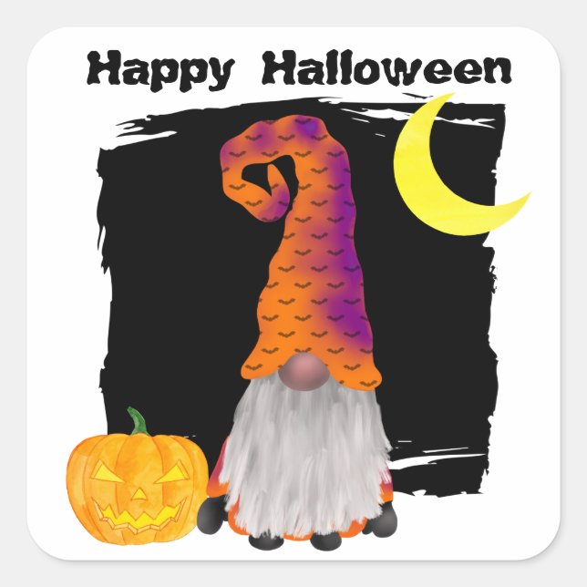 Adesivo Quadrado Happy Halloween Gnome Wizard (Frente)
