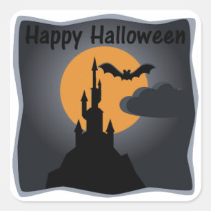 Adesivo Quadrado Happy Halloween Spooky Castle Sticker