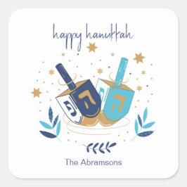 Adesivo Quadrado Happy Hanukkah Floral Dreidel