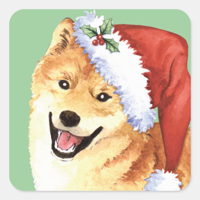 Adesivo Quadrado Happy Howlidays Shiba Inu (Frente)