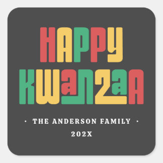 Adesivo Quadrado Happy Kwanzaa red green yellow text