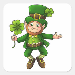 Adesivo Quadrado Happy Leprechaun e Shamrock