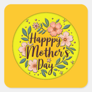 Adesivo Quadrado Happy Mother’s Day – Bright Floral Circle Design