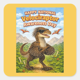 Adesivo Quadrado Happy National Velociraptor Awareness Day – Funny