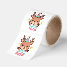 happy new year 2026 cute reindeer sticker roll