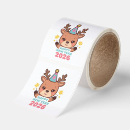 Adesivo Quadrado happy new year 2026 cute reindeer sticker roll