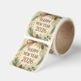 Adesivo Quadrado happy new year 2026 green leaf sticker roll