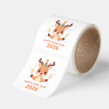 happy new year 2026 reindeer festive sticker roll