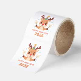 Adesivo Quadrado happy new year 2026 reindeer festive sticker roll