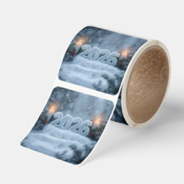 Adesivo Quadrado happy new year 2026 snowy candle sticker roll