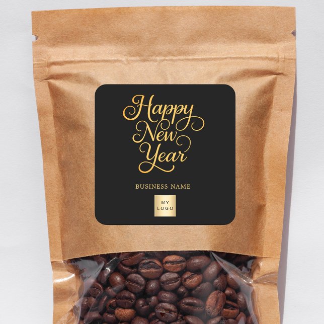 Adesivo Quadrado Happy New Year black gold business logo (Criador carregado)