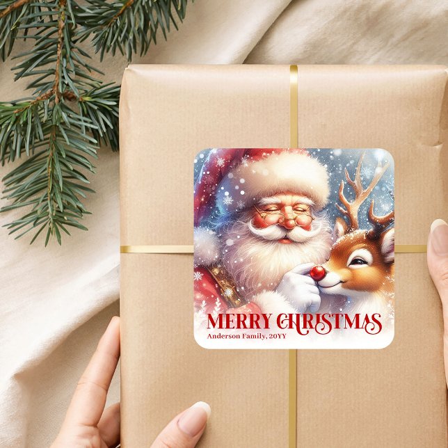Adesivo Quadrado Happy Personalized Santa Rudolph Christmas Party  (Happy Personalized Santa Rudolph Christmas Party Sticker)