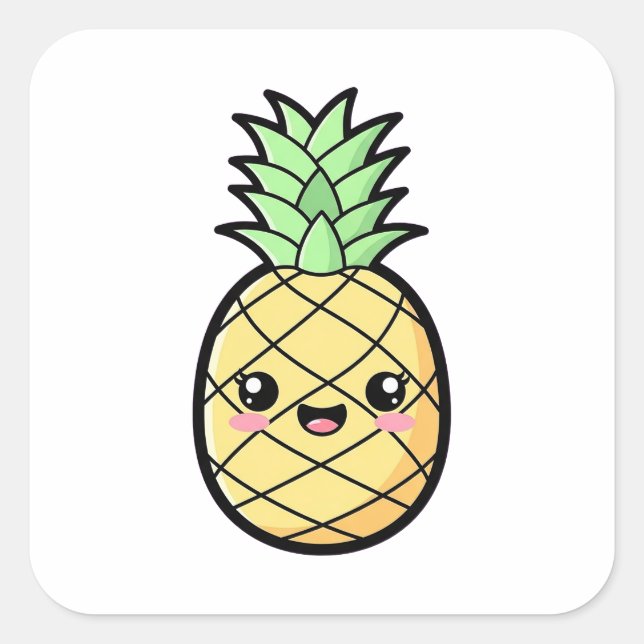 Adesivo Quadrado Happy Pineapple – Cute Kawaii Illustration (Frente)