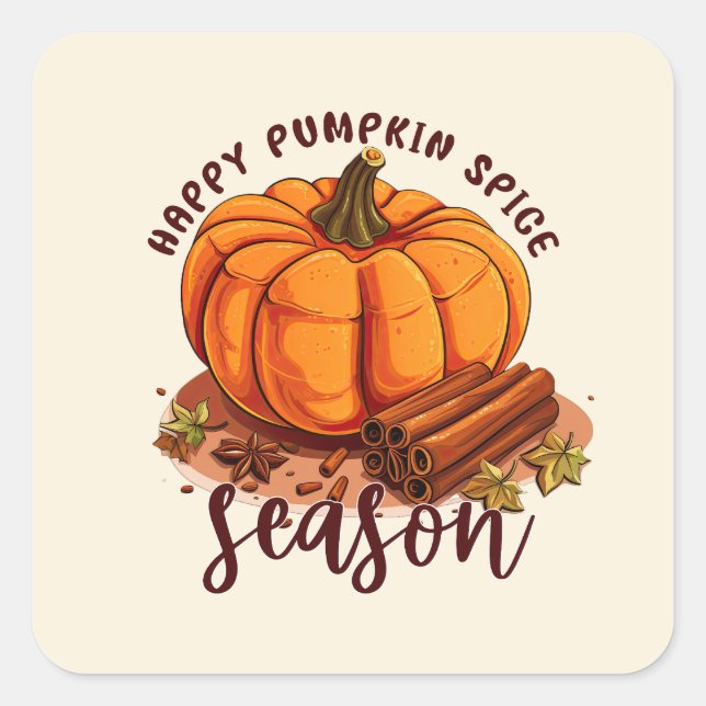 Adesivo Quadrado Happy Pumpkin Spice Season - Cozy Autumn Vibes (Frente)