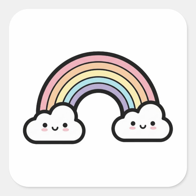 Adesivo Quadrado Happy Rainbow – Cute Kawaii Illustration (Frente)